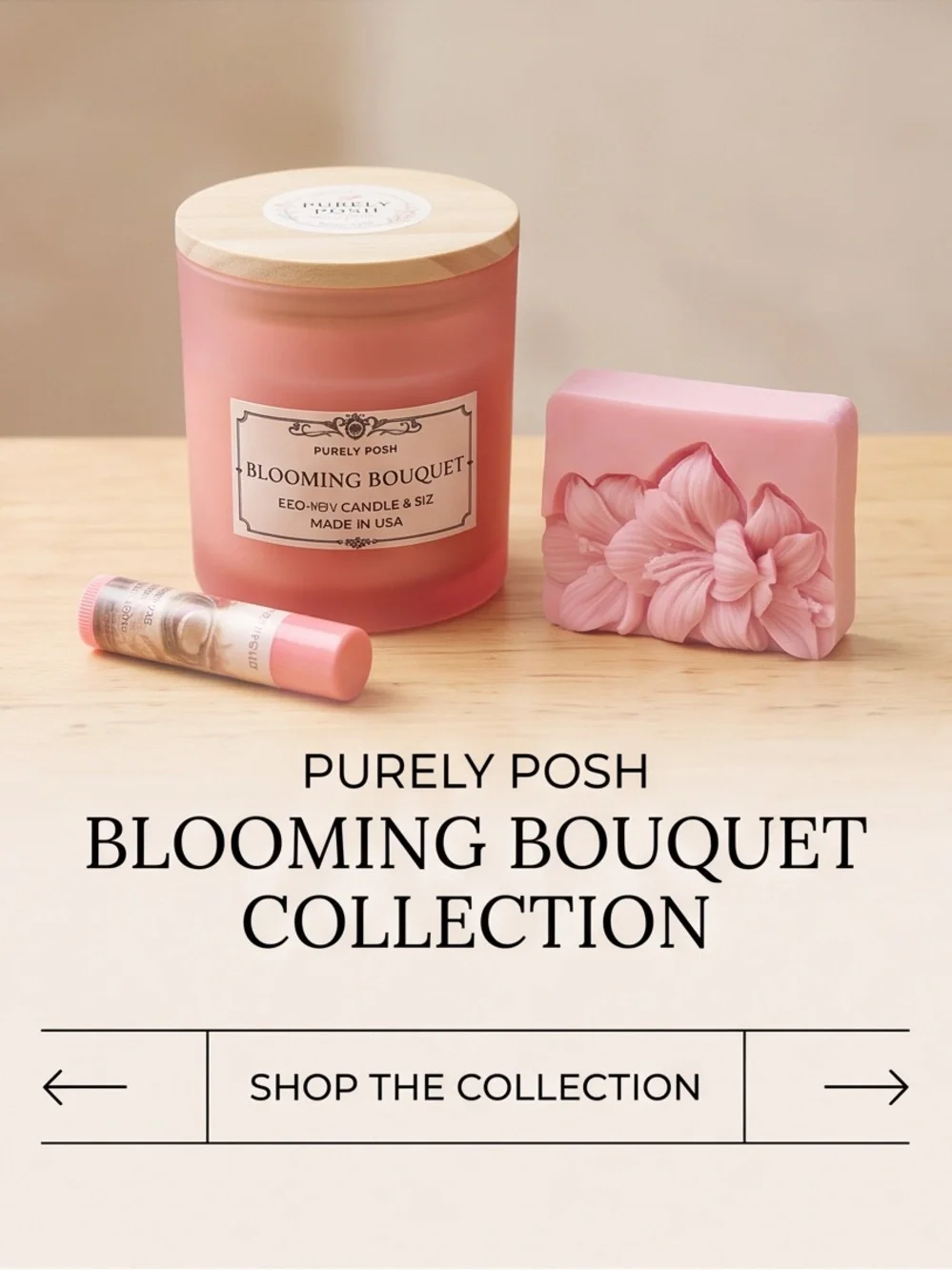 Blooming Bouquet Pink Floral Soy Candle • Soap • Lip balm In window Gift box set